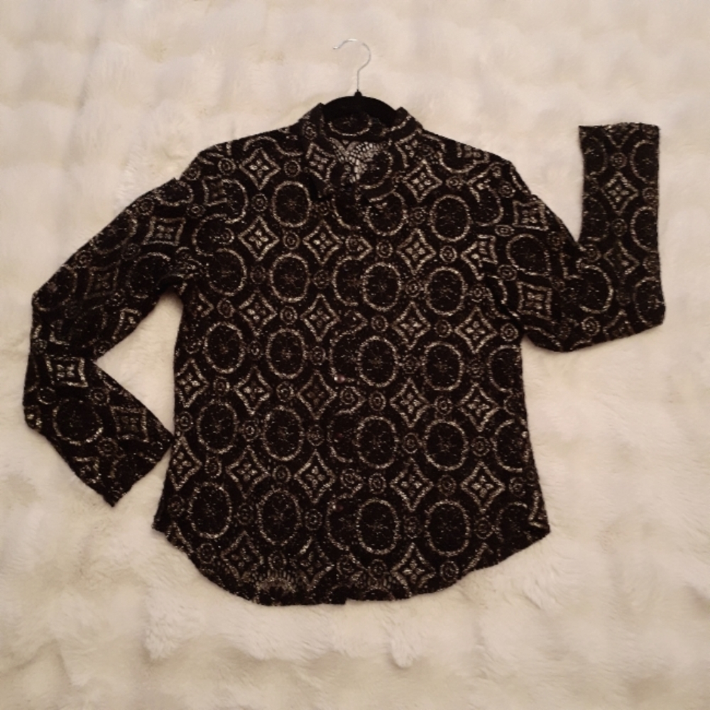 Vintage Lace & Metallic Patterned Buttoned Blouse - Picture 5 of 5